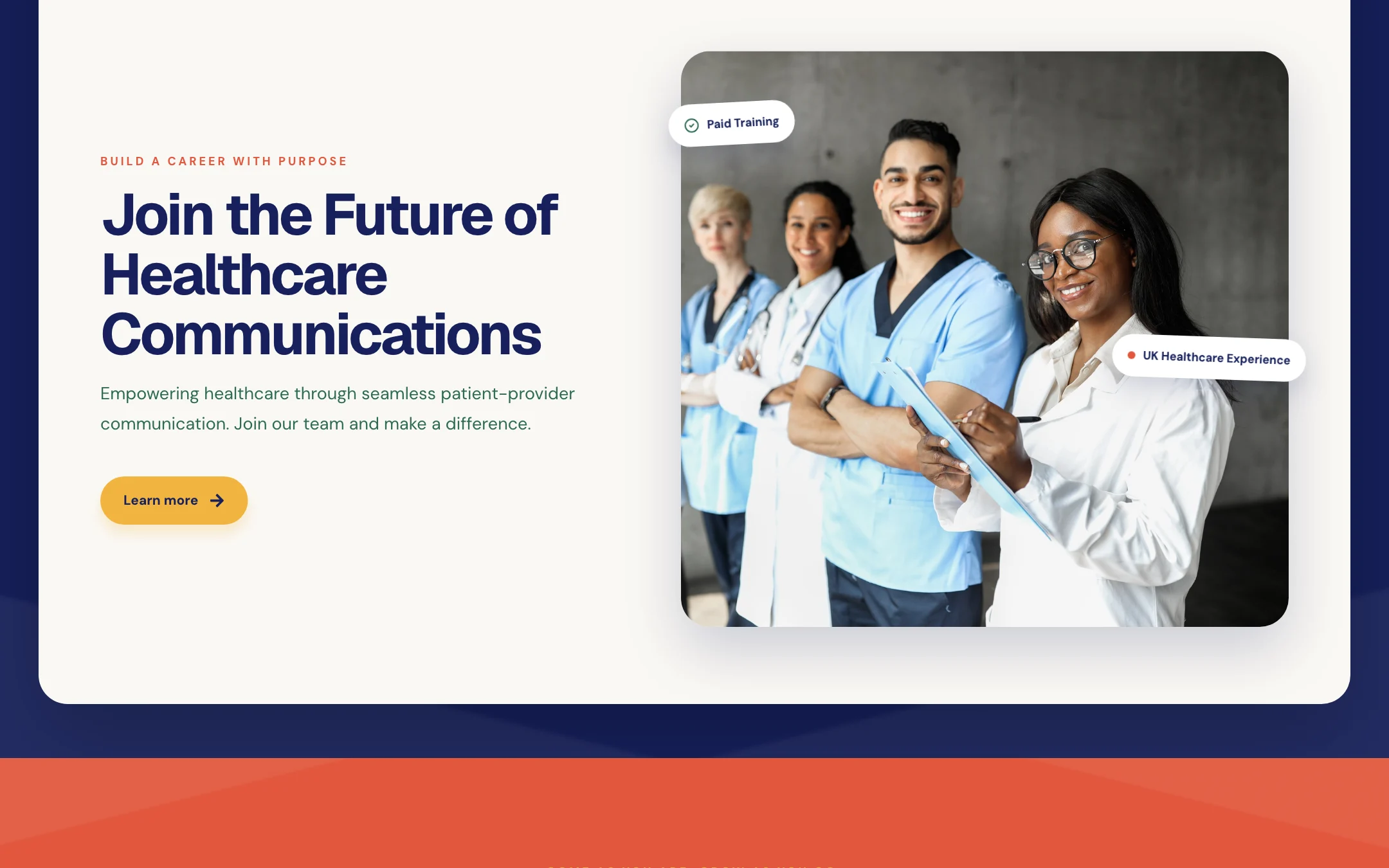 Careers page hero: “Join the Future of Healthcare Communications” beside a team of clinicians